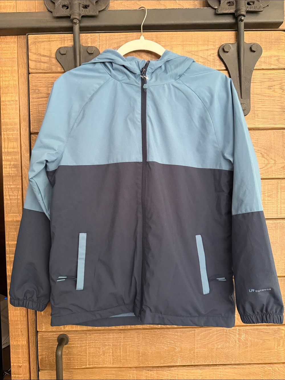 Liv Outdoor Kids Two-Tone Blue Hooded Windbreaker with Fleece lining